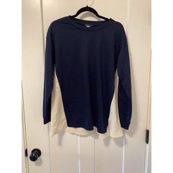 Navy And‎ Cream Split Layer Sweater Size S Oversized Cream Is Sheer Flowing - Picture 1 of 6